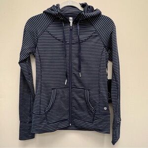 NWT 90 Degree By Reflex Striped Navy and White Full Zip Hoodie Sweatshirt Size S